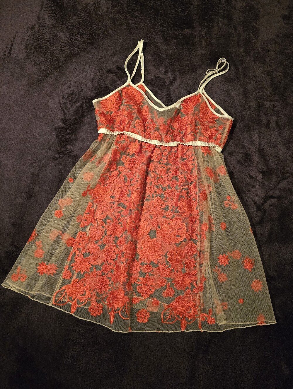 Sheer Mesh Embroidered Babydoll Mini Dress Or Top